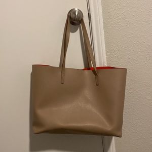 Beige Belmont Structured Tote with Red Interior and dust bag